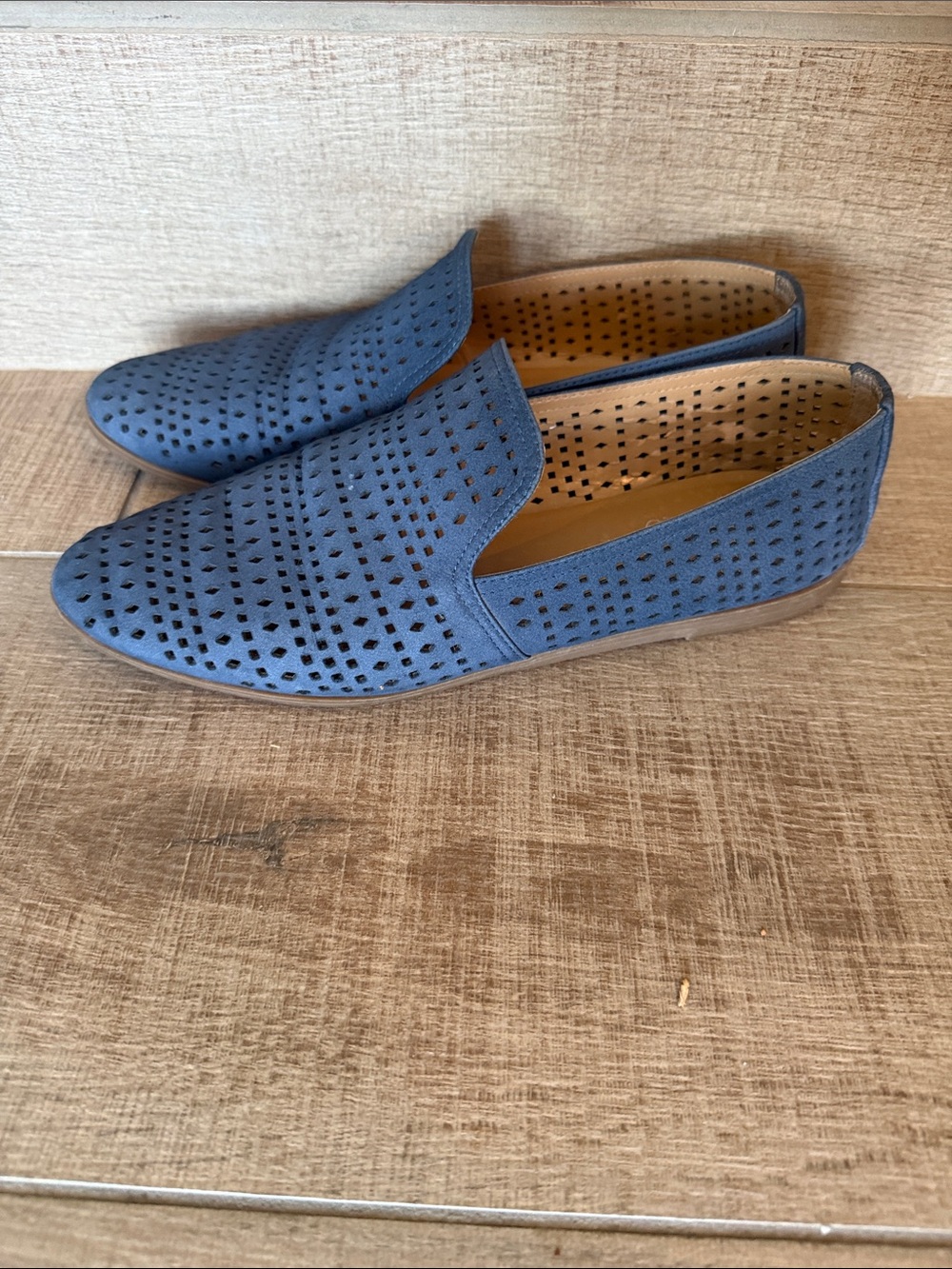 Franco Sarto Perforated Blue Slip-On Loafers Faryn 9